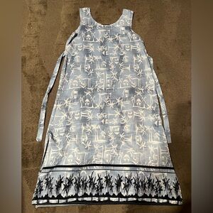 Tampa Bay Artwear Blue & White Palm Tree Tank Midi-Maxi Sun Dress Tie-Back Slits